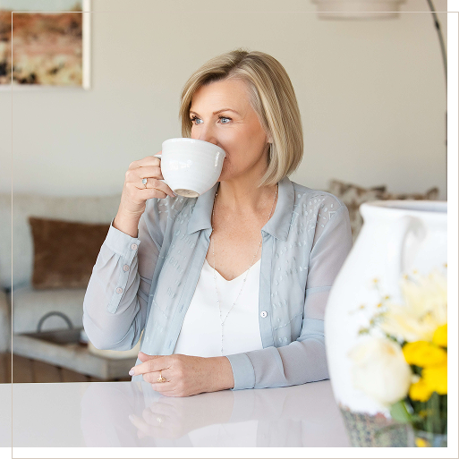 Beth Carroll drinking coffee